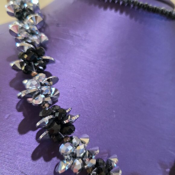 Vintage Black Silver Crystal Bead 3 Piece Convertible Statement Runway Necklace - Picture 12 of 17